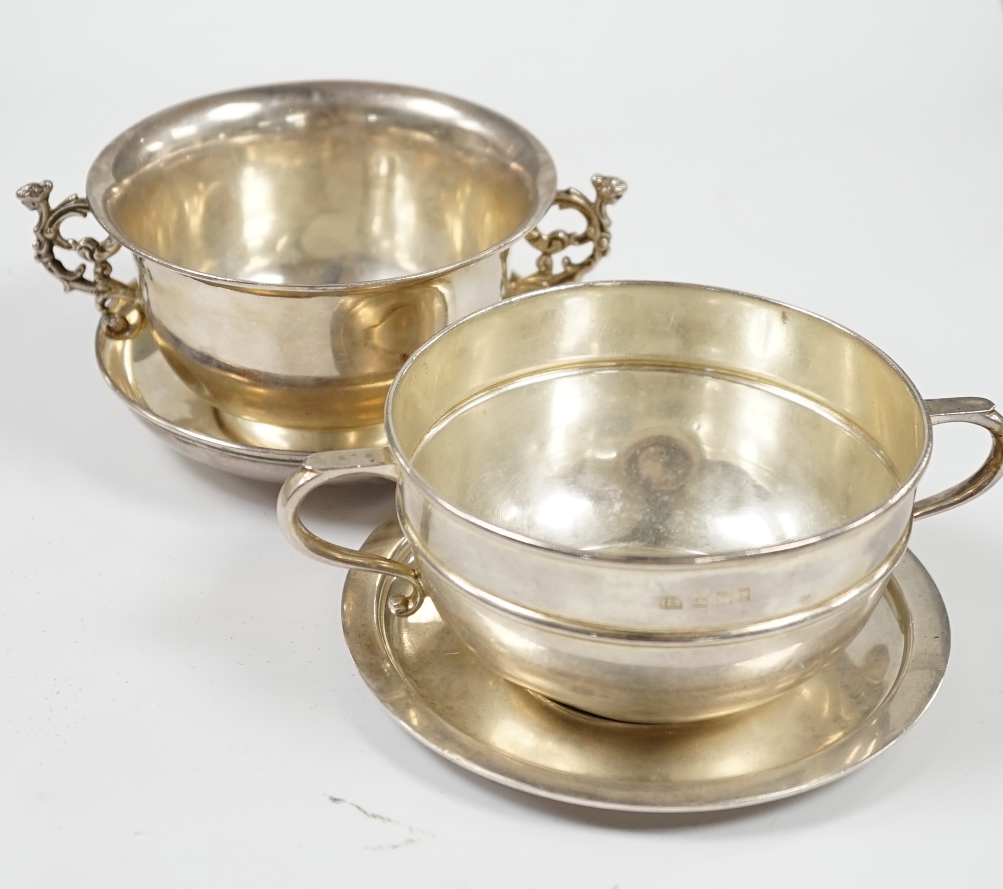An Edwardian silver porringer on stand, Sheffield, 1901 and a late silver porringer on stand, 12.9oz. Condition - poor to fair